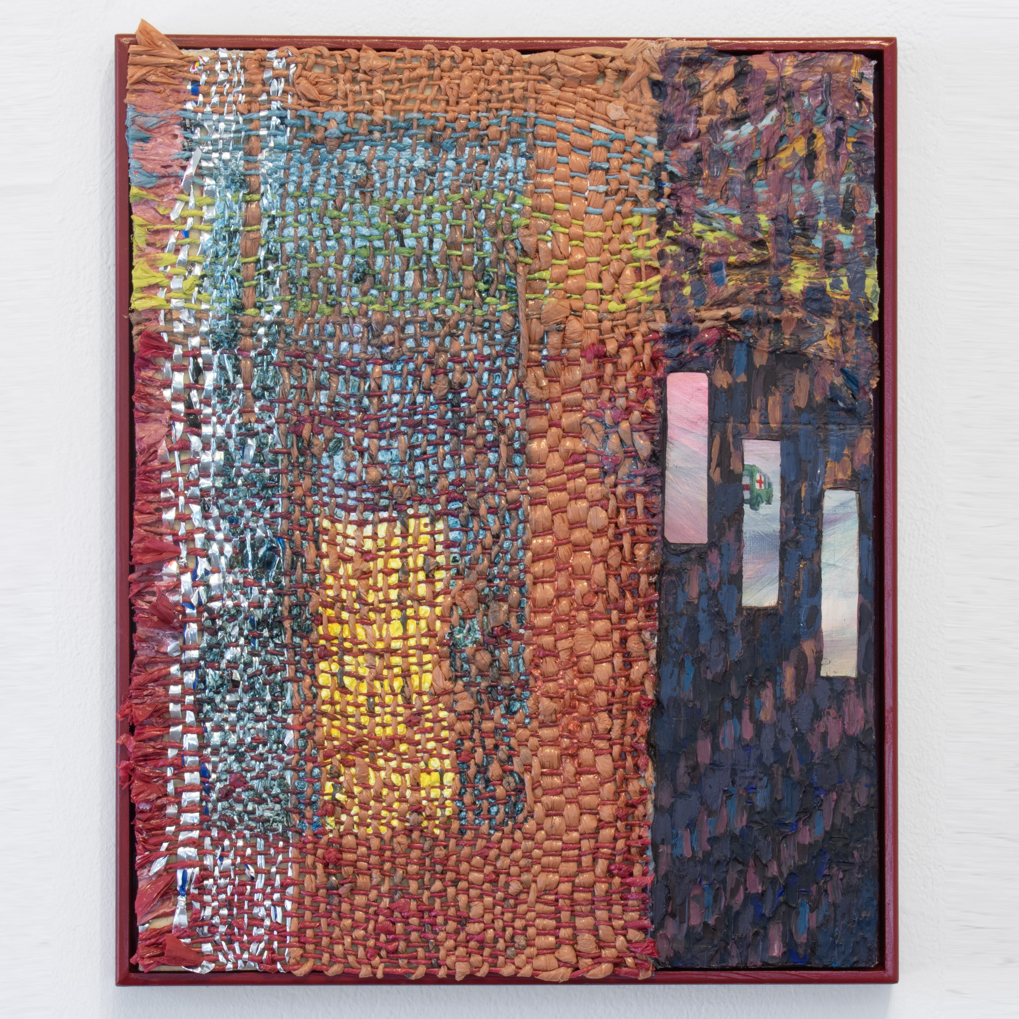 Doorway (Jeep), 2024, acrylic, plastic, canvas on wood, 16 x 13.25 in.